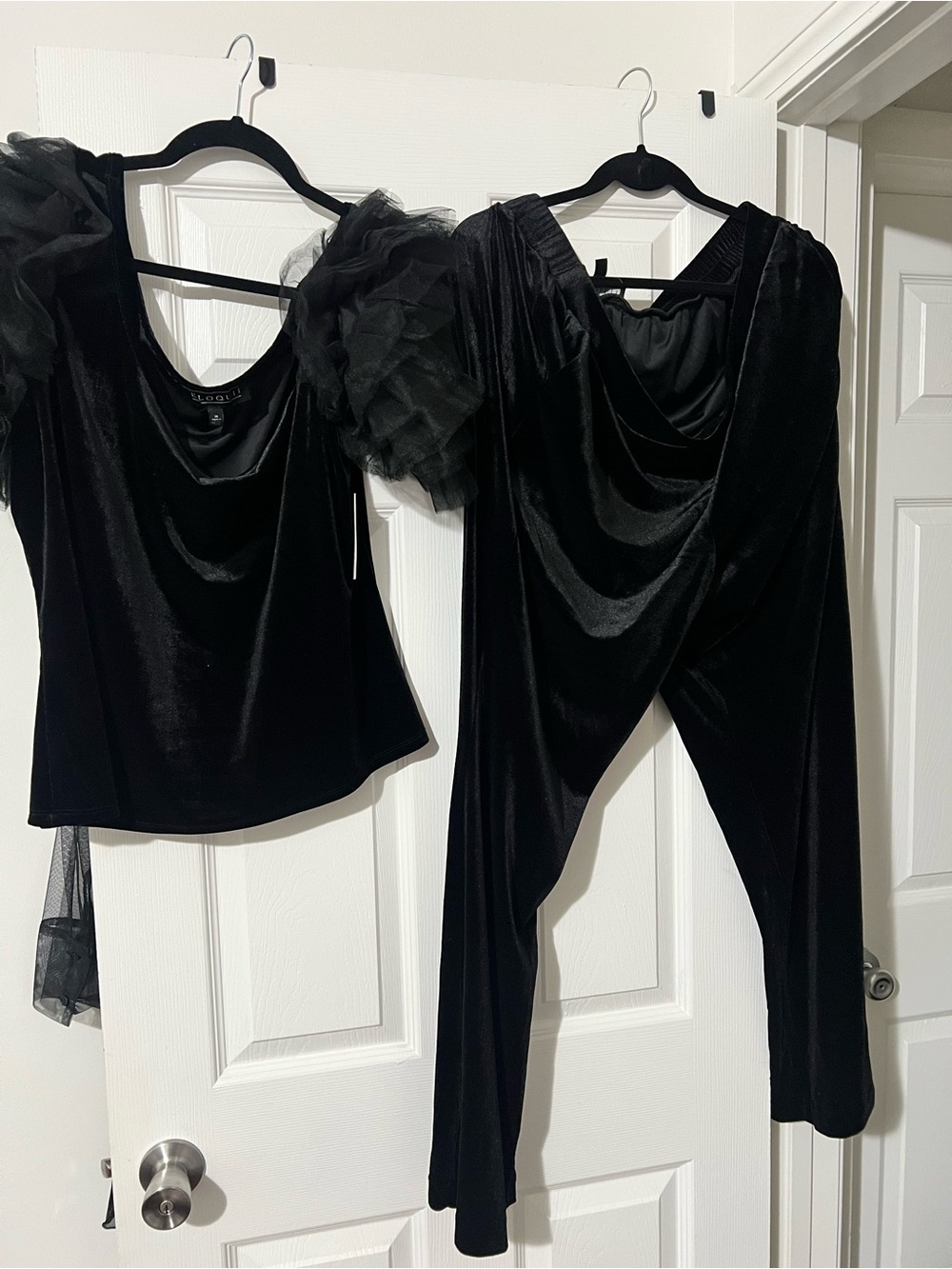 Eloquii Black Velvet Puff Sleeve Top and Draped Pants Set